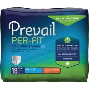Prevail Per-Fit Daily Protective Underwear, Unisex Adult Disposable Adult Diaper for Men & Women, Extra Absorbency, Large, 18 Count Bag