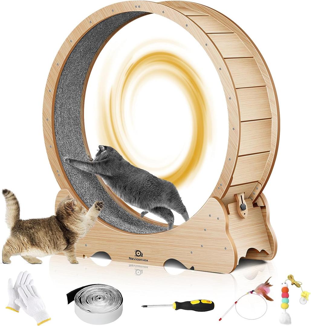 Cat Wheel, 47" XL Large Cats Exercise Running Wheel, Cat Treadmill for Indoor Cats (XL, wood)