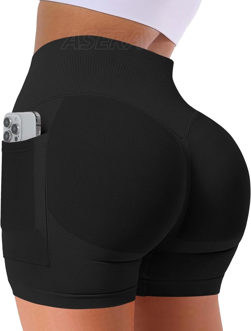 Impact Seamless Gym Workout Shorts Women Scrunch Butt Lifting Biker Yoga Shorts for Women Tummy Control 4.5" (X-Large, Impact Pocket Black)