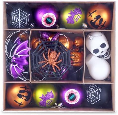 28ct Halloween Ball Ornaments Set, Shatterproof Tree Decorations, Perfect Hanging Ball for Tree Indoor/Outdoor Holiday Halloween Party Decor