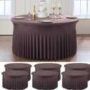6 Pack Brown Spandex Round Tablecloths for 60 inch Table, Wrinkle Free Stretchy 120inch Fitted 5FT Round Table Cover Cloths with Skirt for Wedding Party Dining Banquet