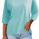 Dailiup Women's Casual 3/4 Sleeve T-Shirts Loose Round Neck Cute Tunic Tops Basic Tees Blouses 2 pack Size S