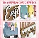 2 Pack Happy Easter Decorations for Home Bunny Truck Easter Decor Rustic Wooden Spring Rabbit Signs Farmhouse Tables Decorations Block Gifts Indoor Tiered Tray Kitchen Shelf Party