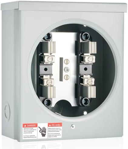 Relaxweex 100a, 4 Jaw Meter Base Meter Socket, 600v 1 Phase 3 Wire Ringless Type, with Horn Bypass, Suitable for Overhead/Underground Feed (8.7 x 7.5 x 3.2 Inch)
