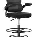 Ergonomic Drafting Chair with Footrest,Tall Office Chair for Standing Desk with Flip-up Armrests with Breathable Comfy Mesh Support and Adjustable Foot Rest Ring(Black)