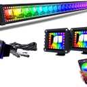 Lpteso RGBW LED Light Bar 52'' inch 300W Flood Spot Combo Beam 2PCS 4 Inch 18W Flood RGB LED Pods with 16 Solid Colors Chasing RGB Halo Ring Changing with Strobe Flashing with Rocker Switch Wiring