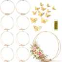 8 Pack 18 Inches Metal Double Floral Hoop Centerpieces with Stand and 38-Yard Paddle Wire Craft Centerpiece Table Decorations Wedding/Baptism/Party/Centerpiece DIY Metal Ring Table Dcor, Gold