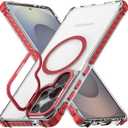Nvollnoe for Samsung S25 Ultra Case Compatible with MagSafe Military Grade Shockproof Heavy Duty Protective Adjustable Kickstand Ultra Clear Magnetic Phone Case for Samsung S25 Ultra(Red)