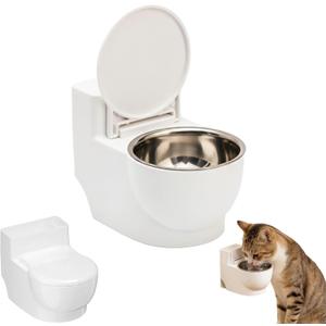 Toilet Pet Water Dispenser for Cat and Dog, Small White Funny Water and Food Bowl