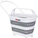 dbest products Folding Gocart Laundry Basket with Wheels, Multi Use Collapsible Grocery Shopping Cart, White