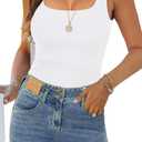 Womens Tank Tops Dressy Summer Sleeveless Shirts Sexy Square Neck Double Lined Fitted Tops T Shirts Blouses (White)