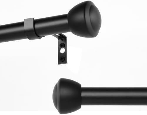 1 Inch Black Curtain Rods for Windows 48-86 Inches - Heavy Duty Drapery Rods with Adjustable Rods and Ball Finials - Ideal Room Divider and Outdoor Rod,32"-86"