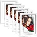 LBECUA Floating Picture Frames Set of 6, 8x10 Floating Frame with Double Glass for 4x6, 5x7 or Full Display 8x10 Photo, Desktop or Wall Hanging, White