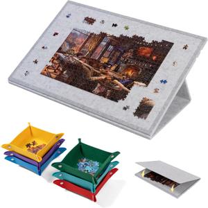 Lavievert 1000 Piece Tilting Puzzle Board with 2-in-1 Stand & Cover, Adjustable Felt Mat Plateau with 6 Colored Sorting Trays, Lightweight Portable Jigsaw Puzzle Table with Non-Slip Surface for Adults