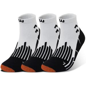 Wildarms Compression Running Ankle Socks for Men Athletic Anti Blister Socks with Cushion, 3 Pairs Basketball Sport Socks (White)