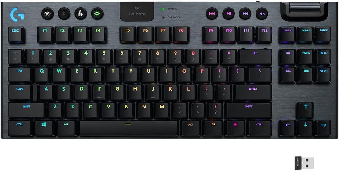Logitech G915 TKL Tenkeyless Lightspeed Wireless RGB Mechanical Gaming Keyboard, Low Profile Switch Options, Lightsync RGB, Advanced Wireless and Bluetooth Support - Tactile (Black)
