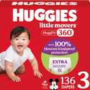 Huggies Size 3 Baby Diapers, Little Movers HuggFit 360 Baby Diapers with 360 Waistband, Size 3 (16-28 lbs), 136 Count, Packaging May Vary