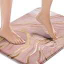 Britimes Marble Pink Bath Mat for Bathroom Washable Floor Rug Carpets Floor Mat Bathroom Decorations 16x24 inches for Kitchen Indoor