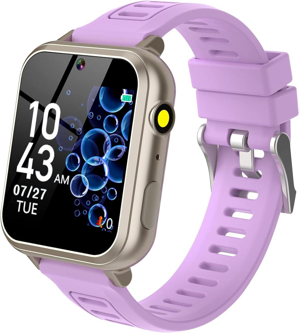 Kids Smart Watch Girls Ages 4-12, Smart Watch for Kids with HD Touch Screen 39 Games Camera Video Alarm Music Pedometer Flashlight 12/24 hr Educational Toys Birthday Gifts for Girls Age 6 7 8 9 10 (silver purple)