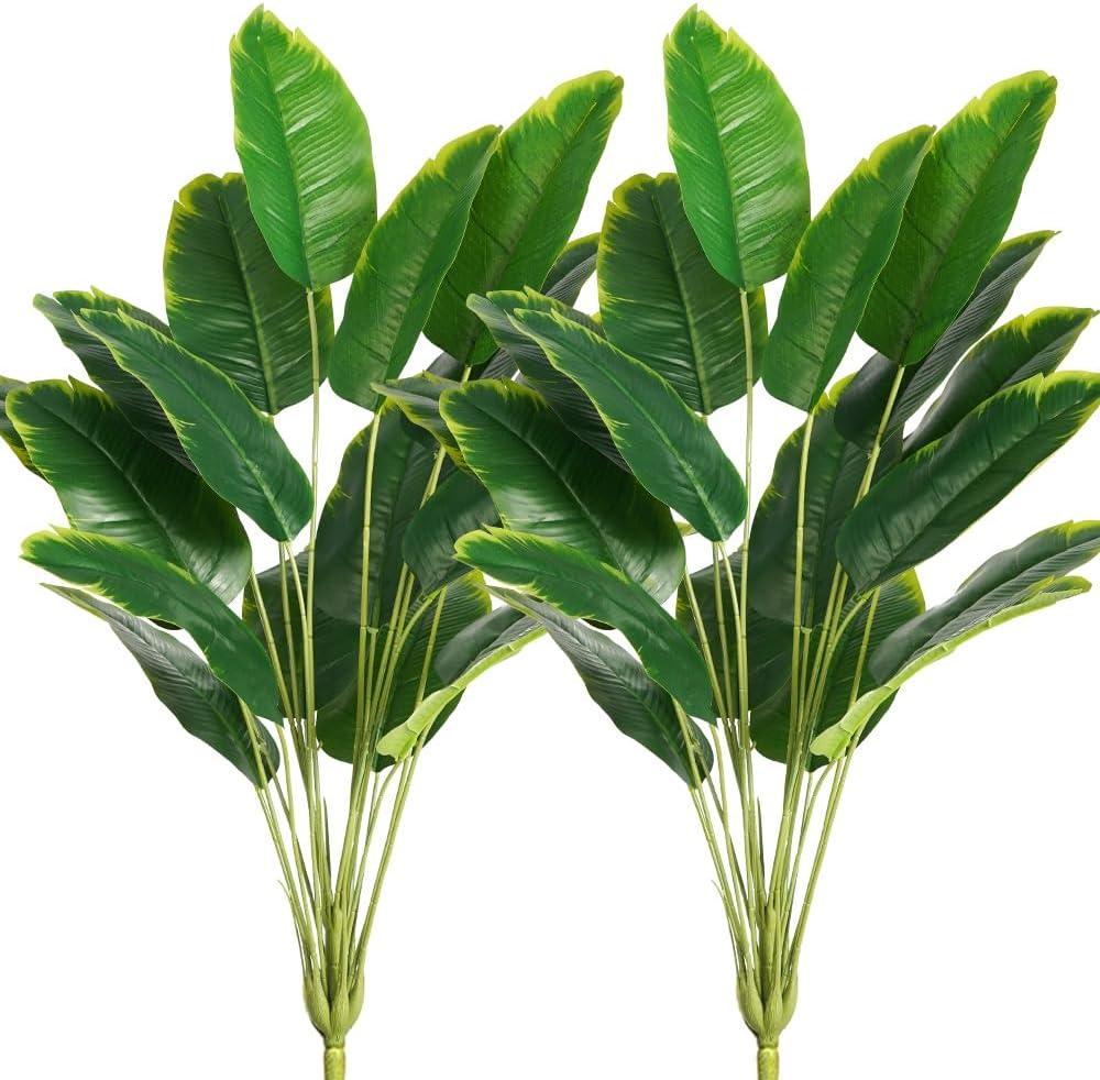 Melorca&Guilla Artificial Plants 2PCS 30Artificial Bird of Paradise Plants,Faux Banana Tree,Fake Plants Tropical Greenery Shrubs Bushes for Garden Porch Window Box Shop Office Home Dcor