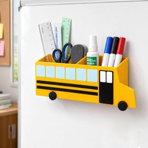 ReliThick Magnetic School Bus Pen Holder, Desk Organizer with 4 Magnets