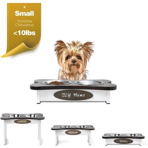 Elevated Dog Bowls for Large Dogs, DIY Dog Name Farmhouse Small Stand, Wood Raised Stand with 2 Stainless Steel Bowls, Food Bowl with Anti-Slip Feet Feeder (Small - 3'' Tall)