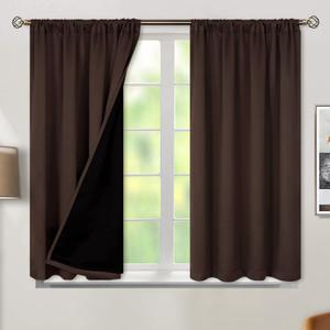 BGment Thermal Insulated 100% Blackout Curtains for Bedroom with Black Liner, Double Layer Full Room Darkening Noise Reducing Rod Pocket Curtain (52 x 54 Inch, Brown, 2 Panels) (52"W x 54"L (Pack of 2))