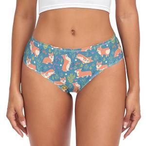 Women's Underwear Brief Breathable Soft Knickers Dogs Corgi Breed Flowers, X-Large Multi