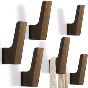 Leinuosen 6 Pack Wood Wall Hooks Walnut Coat Hooks Wall Mounted Bathroom Bedroom Kitchen for Hanging Hat Backpack Bag Jacket Modern Farmhouse Decor for Practical Entryway