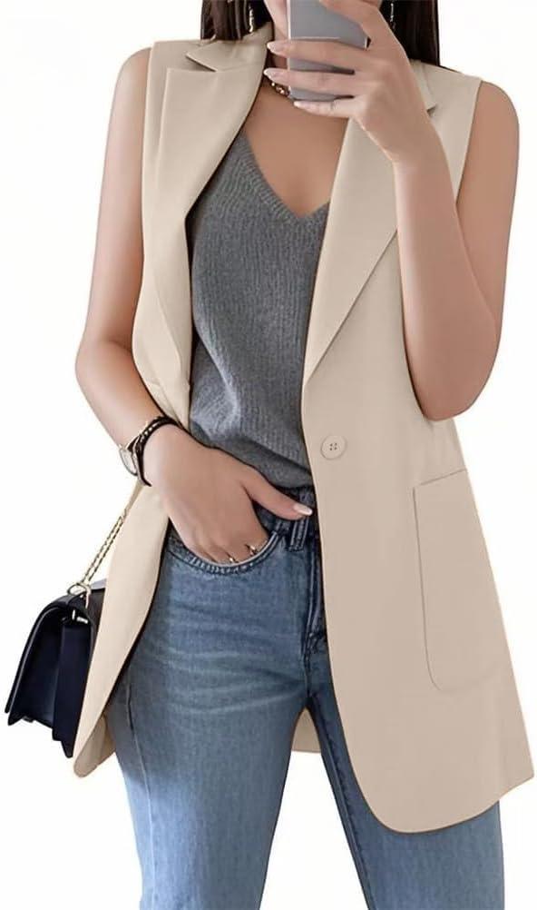 IDEALSANXUN Womens Long Vest Sleeveless Blazer Dressy Spring Summer Suit Jackets, Small