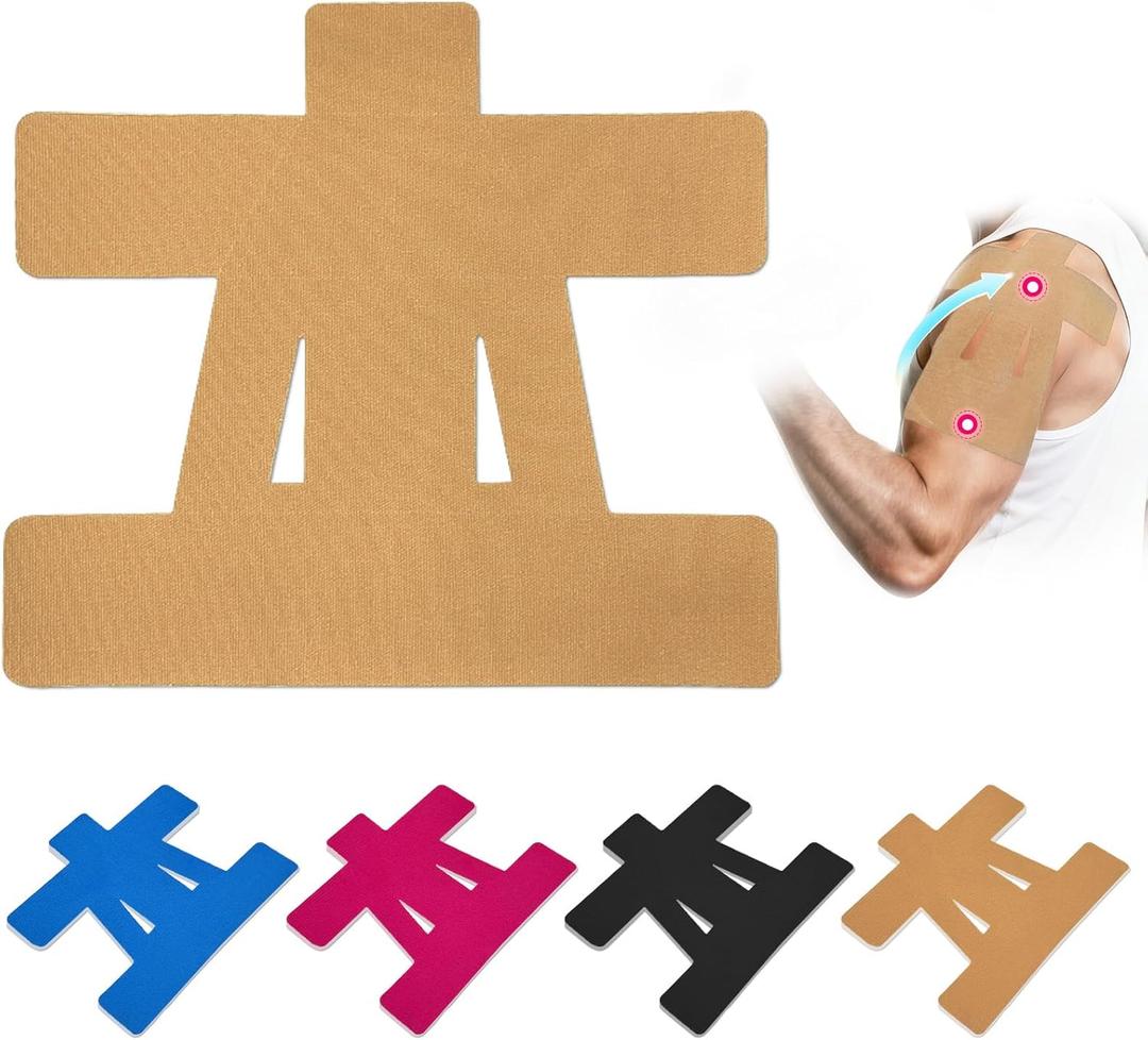 12 Count Kinesiology Tape for Shoulder,Shoulder Tape for Pain Relief,Pre-Cut for Easy use. Stretchy Cotton Material ensures Comfortable wear with Hypoallergenic Adhesive Lasting 4-7 Days(Beige)
