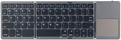 Portable Wireless Folding Bluetooth Keyboard with Touchpad, Black, Mini Rechargeable, Compatible with iPad, Tablet, iPhone, Windows & Android (Silver)