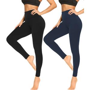 FULLSOFT Buttery Soft Leggings for Women - High Waisted Tummy Control No See Through Workout Yoga Cycling Tights Pants (Small-Medium, 01-black,navy Blue(2 Pack))