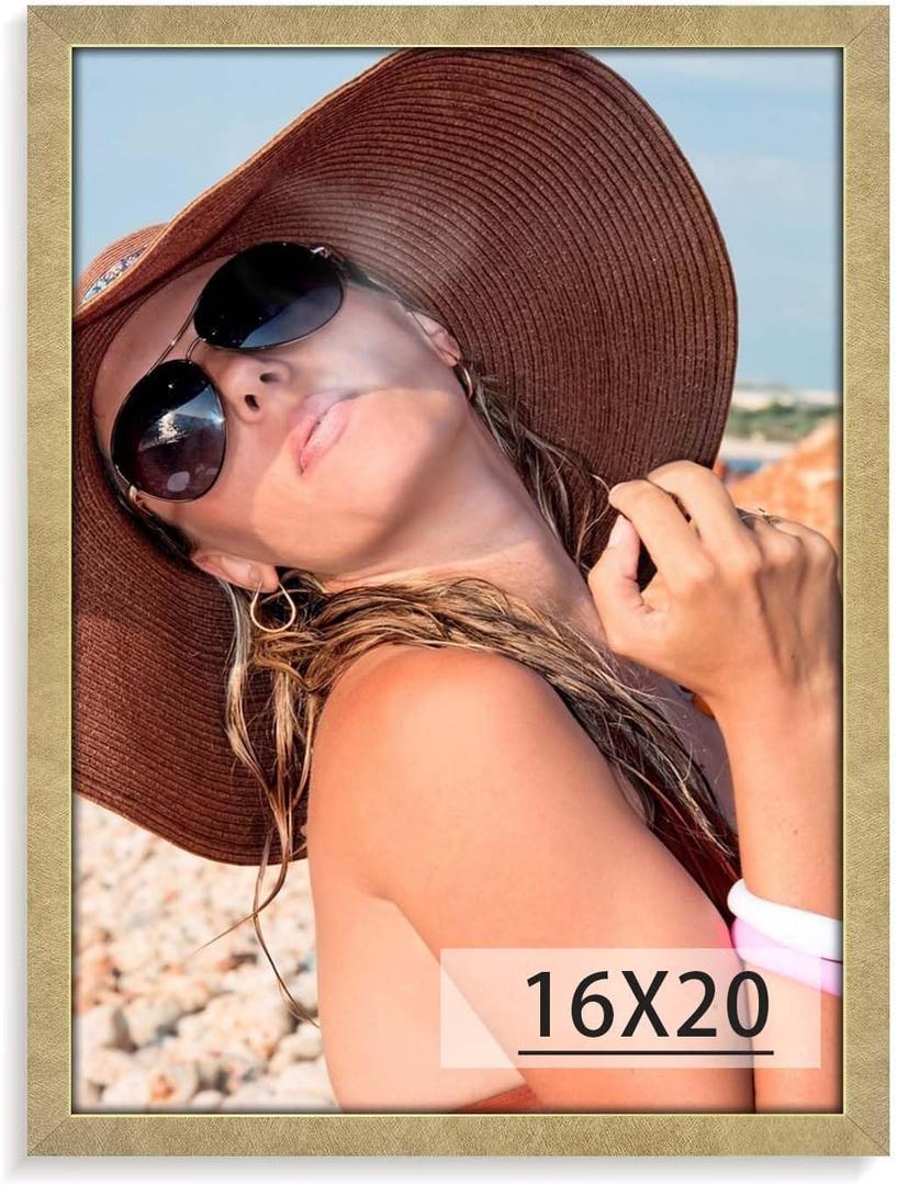 HLiWEGNS Matte Gold 16x20- Single Frame - Vintage 16 x 20 Poster Frame with Plexiglass for Wall Gallery Display, 16x20 Picture Frame for Puzzles, Artwork, Photos and Posters - Ideal Christmas Day