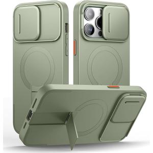 SURITCH for iPhone 14 Pro Max Case with Magnetic Camera Slide Cover and Adjustable Kickstand, Compatible with MagSafe, Shockproof Bumper Case Slim Protective Cover 6.7 Inch, Green