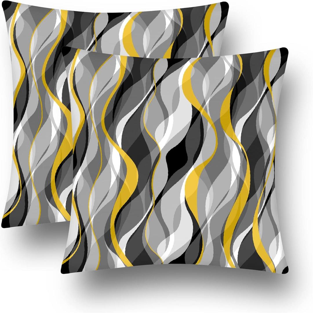 Black and Yellow Grey Throw Pillow Covers Set of 2 Modern Geometric Lines Cushion Covers for Living Room Sofa Accent Home Decor Abstract Art Decorative Pillowcases Outdoor Pillows Covers 20"x20" White