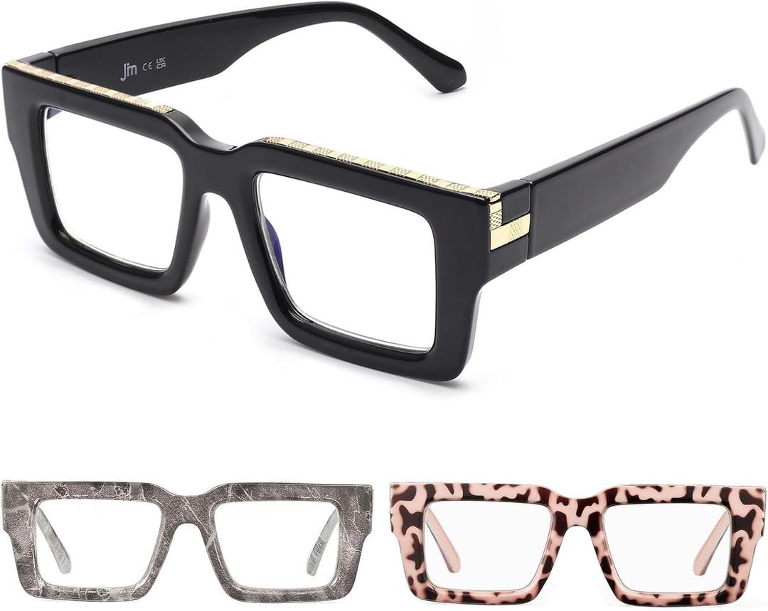 JM 3 Pack Reading Glasses for Women Men, Fashion Square Blue Light Blocking Readers