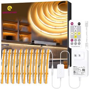 EMITEVER LED Strip Light Warm White 3000K 16.4ft,24V DC COB Dimmable Tape Lights with RF Controller,Premium High Density Power Adapter,1600LEDs Suitable for Bedroom,Kitchen Cabinets,Indoor Use