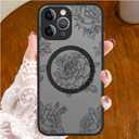 OOZ Case for iPhone 14 Pro Max 6.7 inch [Compatible with MagSafe] Black Flower Floral Pattern Case for Women Girls Men Black Frosted PC Back Anti-Fall Shockproof Protective Slim Cover-Black Flower