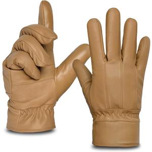 Harssidanzar Men's Leather Gloves Sheepskin Touchscreen Texting Warmth Fur Lined Winter Driving Leather Gloves SM043US (Camel)