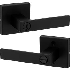 Kwikset Singapore Entry Door Handle with Lock and Key, Secure Keyed Reversible Lever Exterior, For Front Entrance and Bedrooms, Matte Black, Pick Resistant Smartkey Rekey Security and Microban (1 Pack)