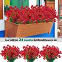 Lnoicy 24 Pcs Artificial Flowers for Outdoor,Plastic Flowers Decoration, UV Resistant Faux Flowers Shrubs, Artificial Plants for Indoor Outside Garden Home Wedding Farmhouse(Red)
