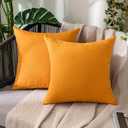 MIULEE Pack of 2 Decorative Outdoor Solid Waterproof Fall Throw Pillow Covers Faux Linen Garden Farmhouse Cushion Cases for Summer Patio Tent Balcony Couch Sofa 20x20 Inch Pumpkin Orange