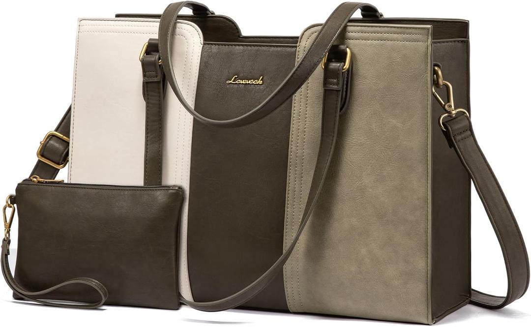 LOVEVOOK Laptop Bag for Women - Waterproof Work Bag for Women & Vintage Laptop Tote Purse with Wristlet (17 inch, Olive Green)