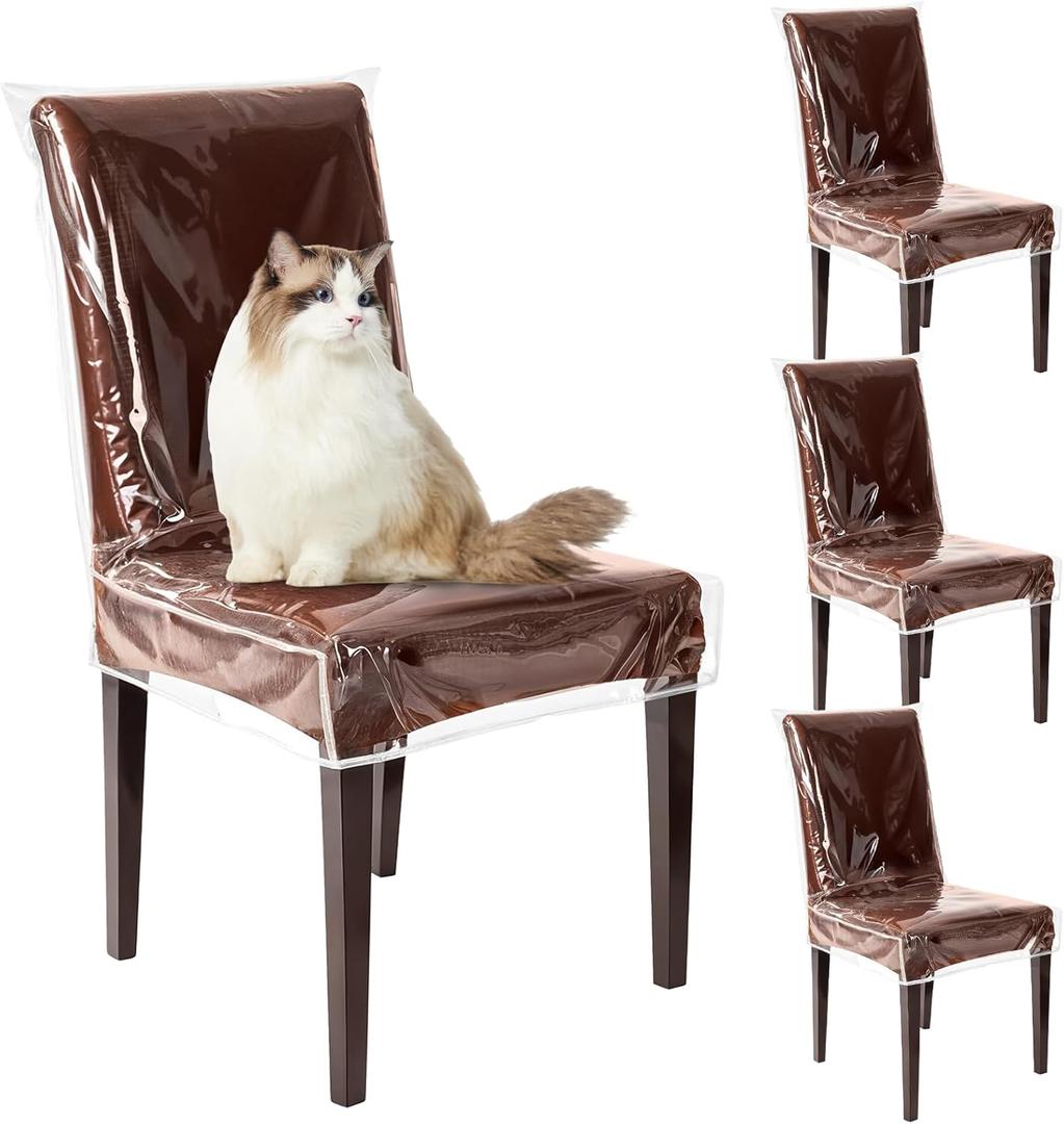 6 Pcs Plastic Chair Covers, Clear Thick Waterproof Dining Room Seat Protectors Anti-Scratches Seat Covers No Dust, Dirt, Spill, Pet Hair and Claws, Fit W/21 x D/18 Inch