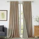 PRIMROSE Full Blackout Champagne Beige Velvet Curtains 102 inch Long for Living Room, 2 Panels Liner Rod Pocket Back Tab Thermal Window Curtains Room Darkening Curtain Drapes for Bedroom