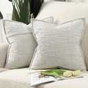 MADIZZ Pack of 2 Chenille Throw Pillow Covers 18x18 Inch Light Grey Soft Neutral Decorative Throw Pillows for Couch Sofa Boho Accent Cushion Covers Modern Farmhouse Home Decor for Bedroom Living Room