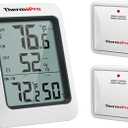 ThermoPro TP60-2 Digital Hygrometer Indoor Outdoor Thermometer Wireless Temperature and Humidity Gauge Monitor Room Thermometer with 500ft/150m Range Humidity Meter (White-2 Sensor)