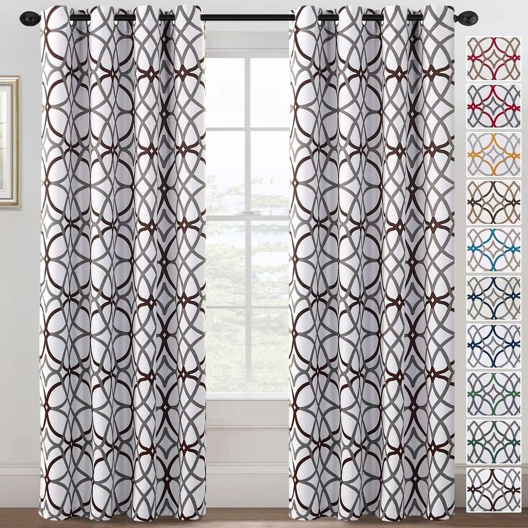 H.VERSAILTEX Blackout Curtains 84 inch Length 2 Panels Set Thermal Curtains & Drapes Window Treatment Noise Reducing Geometric Modern Grommet Living Room Curtains for Bedroom - Brown and Gray