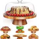Acacia Wood Cake Stand with Lid - 12in Round Cake Holder, 2-in-1 Dessert Table Display Set & Charcuterie Board for Cheese, Chips & Dips, Nachos, Fruit Platter, Large Acrylic Cake Dome Cover